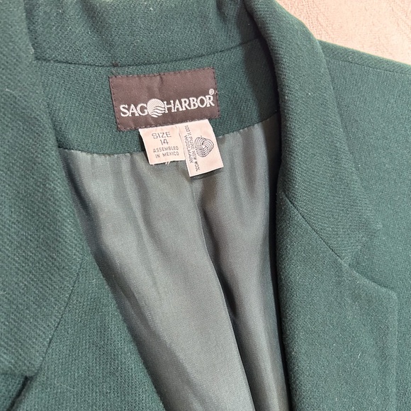 VINTAGE SAG HARBOR Hunter Green Wool Single Button Blazer - sz 14 - M - Picture 3 of 9